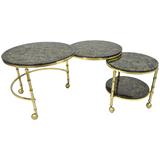 Brass and Glass Faux Bamboo Round Nesting Expanding Cocktail Coffee Side Table