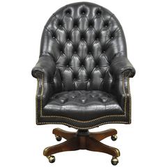 Vintage Tufted Distressed Leather Library Desk Swivel Chair At 1stdibs Vintage Deep Tufted Black Leather English Chesterfield Style Office Desk Chair