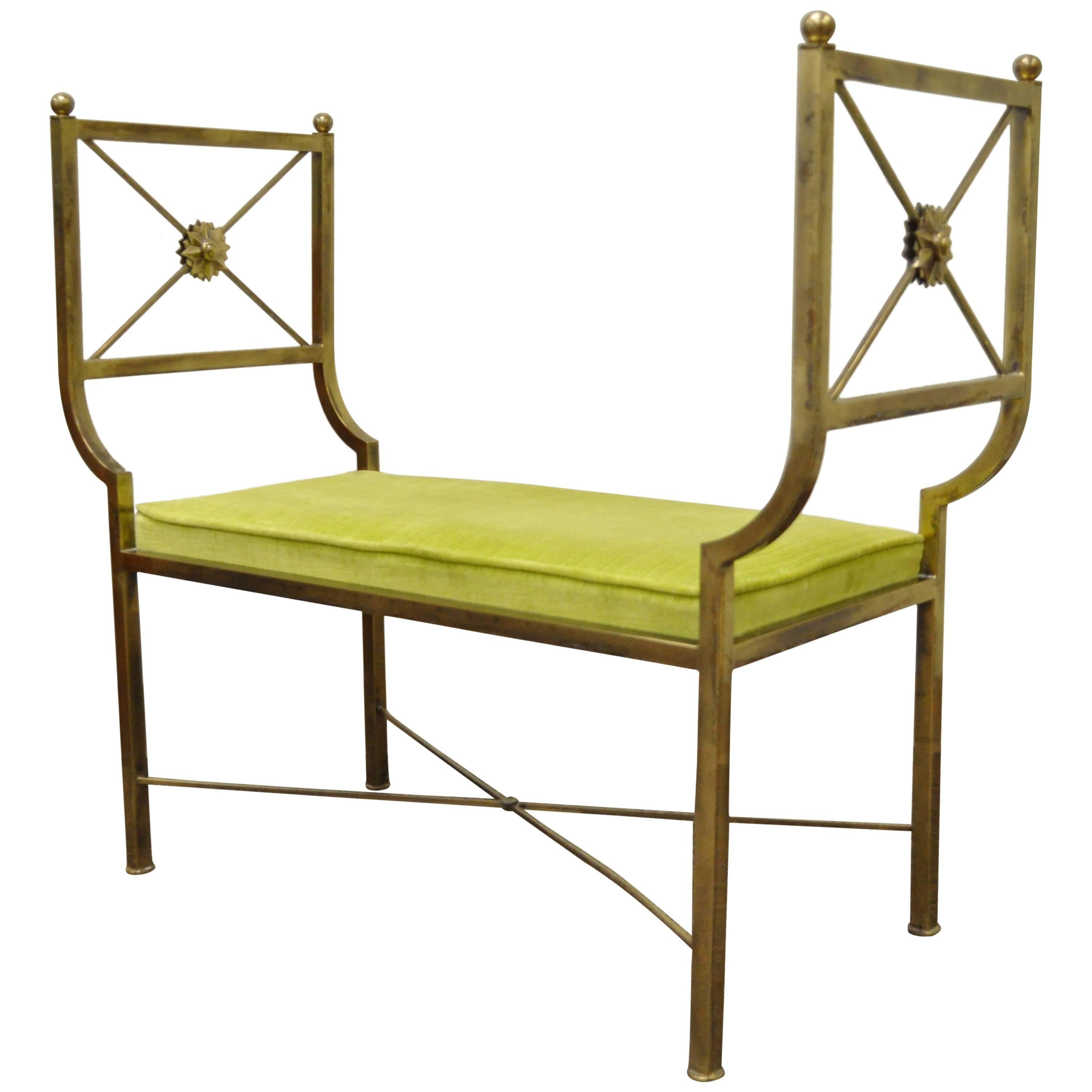 Brass Hollywood Regency Neoclassical Style Bench after Mastercraft X-Form