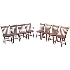 Antique Assembled Set of Eight 19th Century Grain Painted Arrowback Windsor Chairs