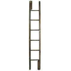 English Olive Green Leather and Brass Tack Stick Ladder