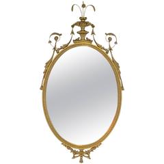 Antique Giltwood Adams Style Neoclassical Oval Carved Mirror