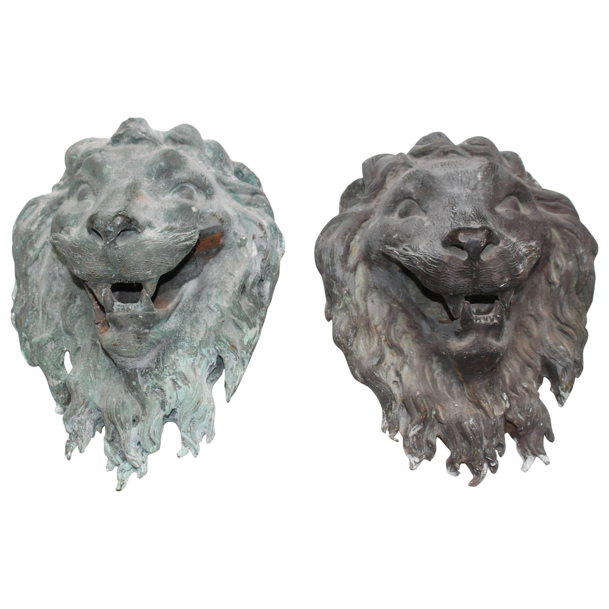 Pair of French Bronze Lion's Masks