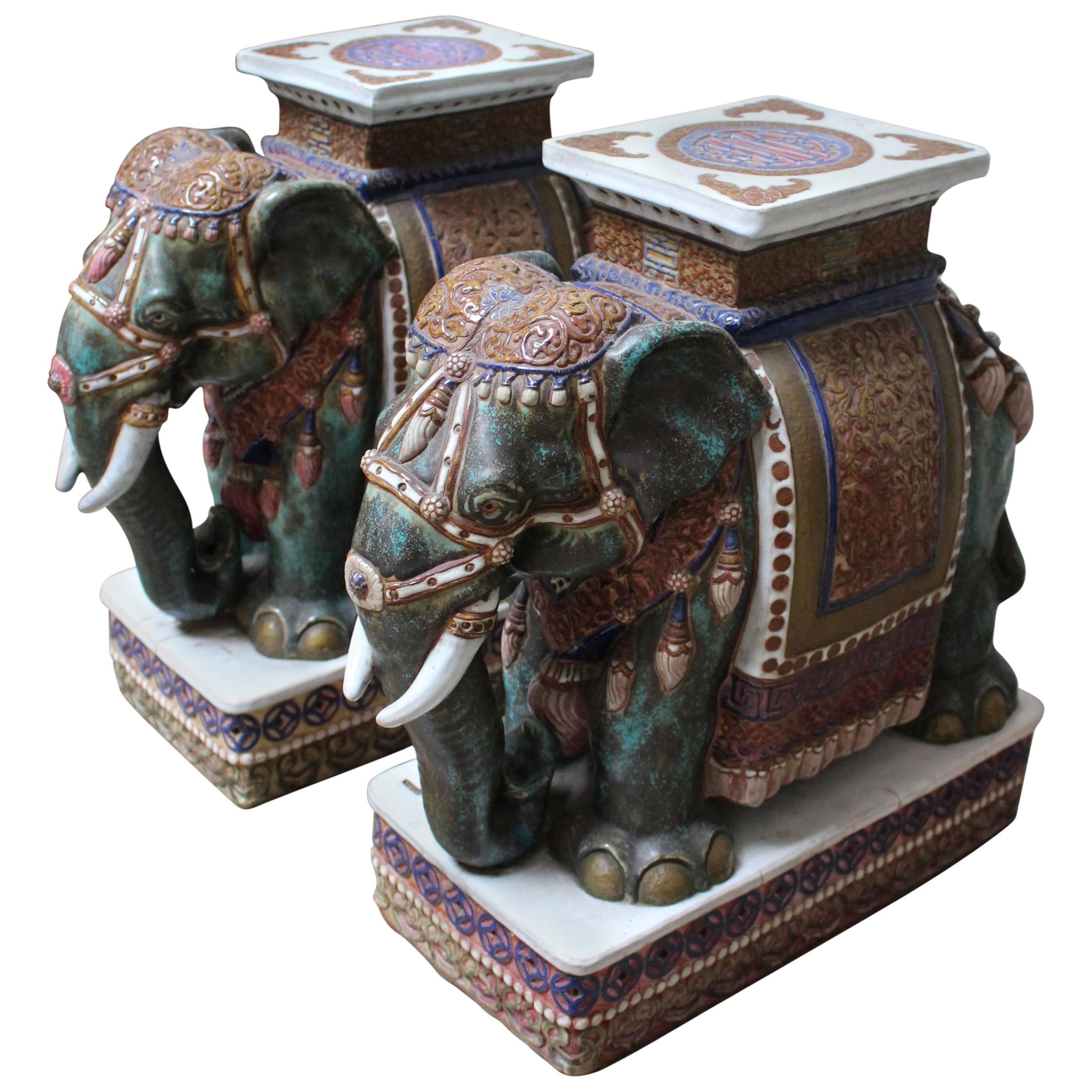 Pair of Chinese Porcelain Elephant Garden Stools