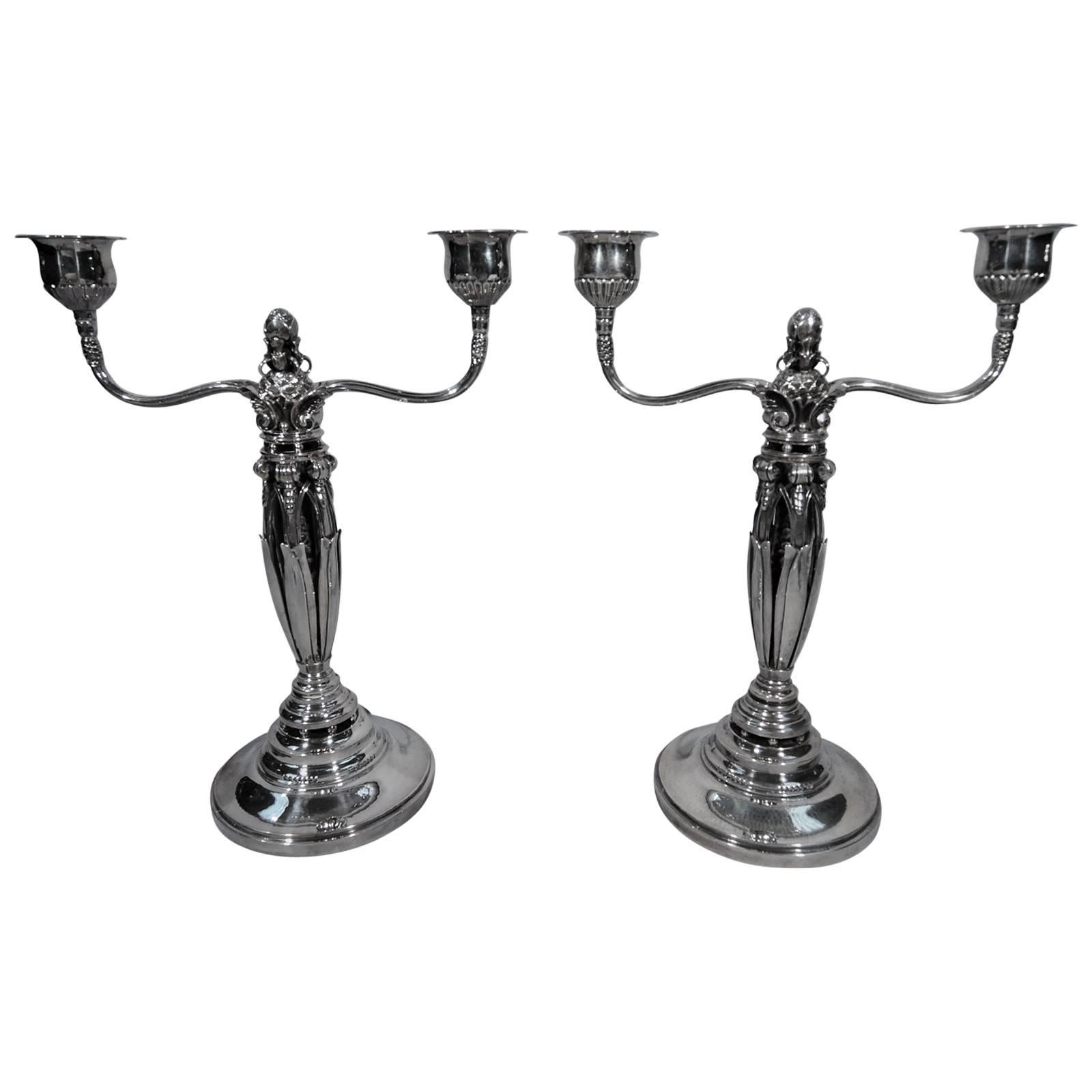 Pair of Georg Jensen Sterling Silver Two-Light Candelabra