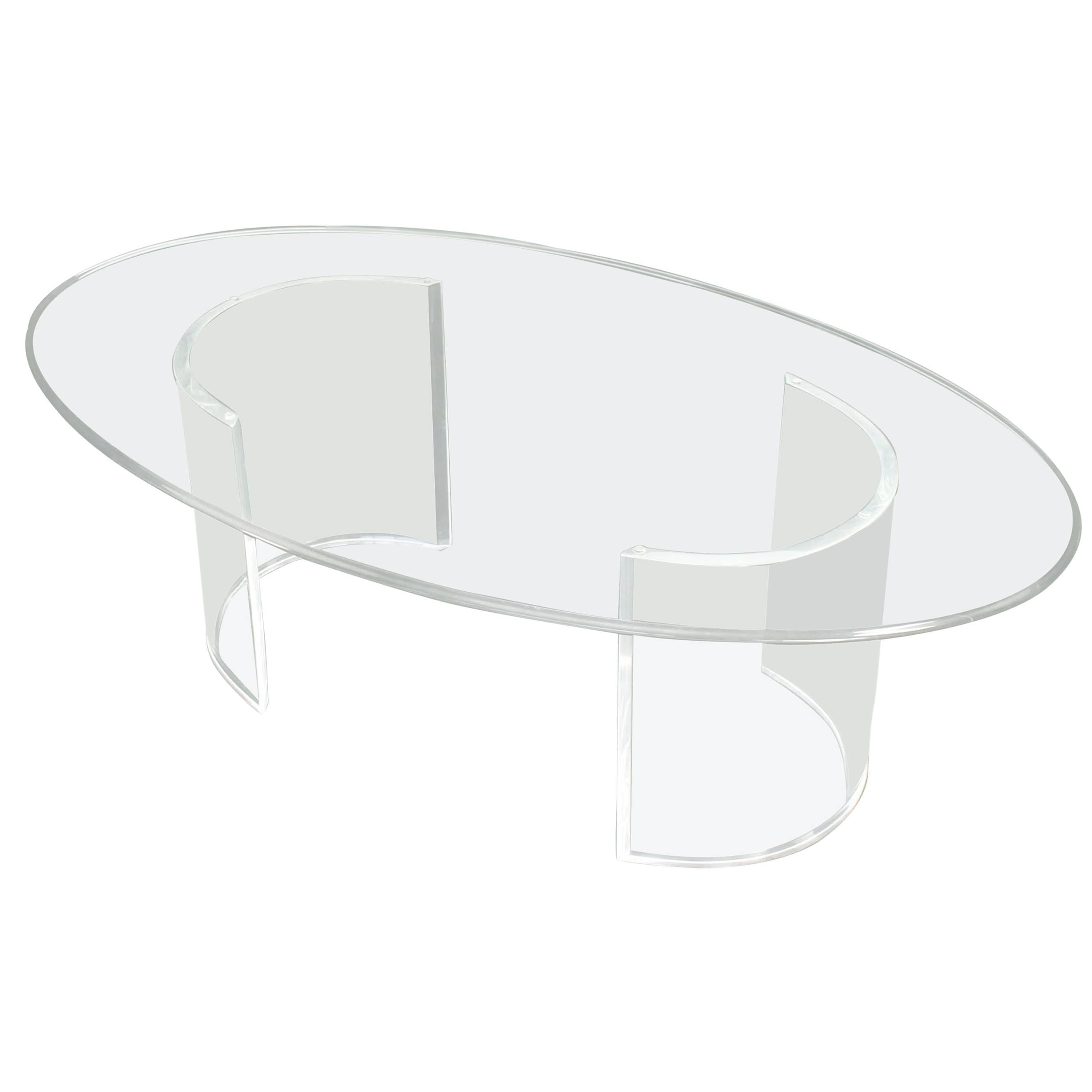 Oval Glass Top Coffee Table on Lucite Legs