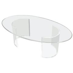 Oval Glass Top Coffee Table on Lucite Legs