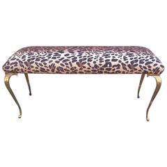 Vintage Mid-Century Brass Upholstered Bench
