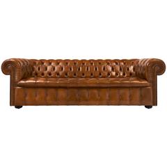 Vintage English Cognac Leather Chesterfield Sofa