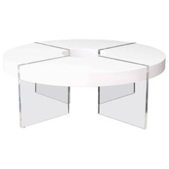 Round Circle White Lacquer Lucite Coffee Table