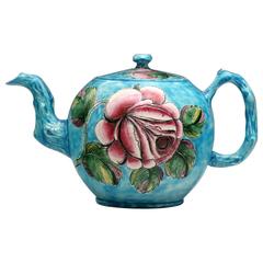 Antique Staffordshire Saltglaze Stoneware Enamel Decorated Teapot, Mid-18th Century