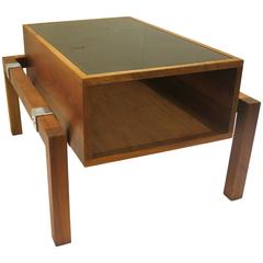 1960s American Walnut Versatile End Cocktail Table with Smoke Glass Top