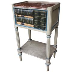 French Faux Book Marble-Top Side Tables
