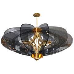 Smoked Glass 1960s Dominici Brass Chandelier 9