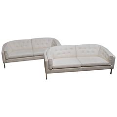 Pair of American Sofas with Chrome Legs, Upholstered in Faux Suede