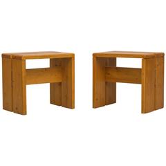 Pair of Charlotte Perriand Solid Pine Stools for Les Arcs