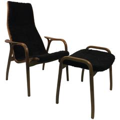 Scandinavian Modern Ystad Yngve Ekstrom Lamino Lounge Chair with Ottoman