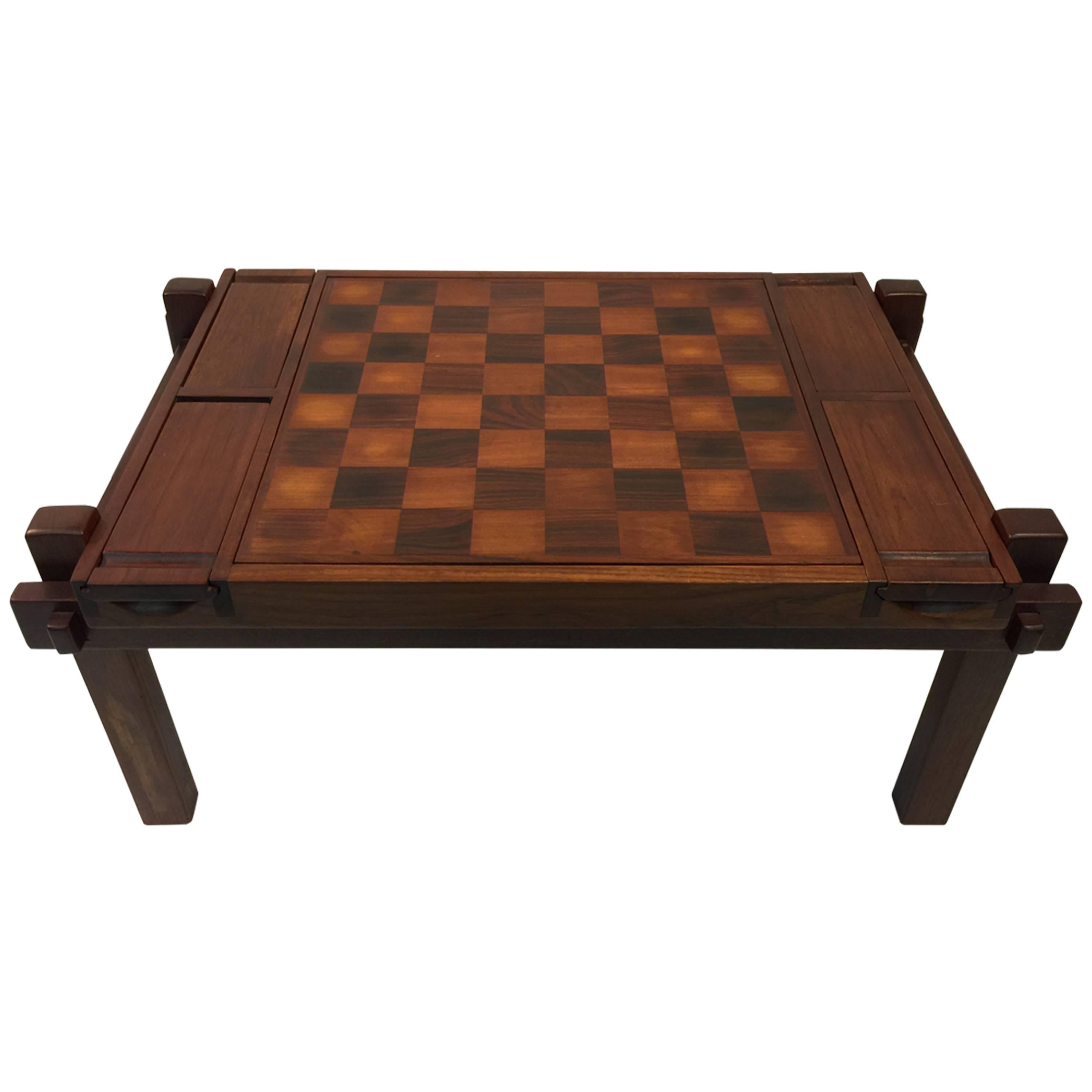 Fantastic Danish Modern Rosewood and Teak Game Table; Backgammon and Chess For Sale