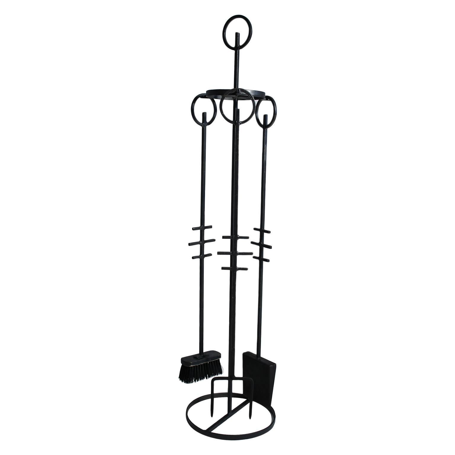 Erik Hogland Attributed Wrought Iron Modernist Fire Tools
