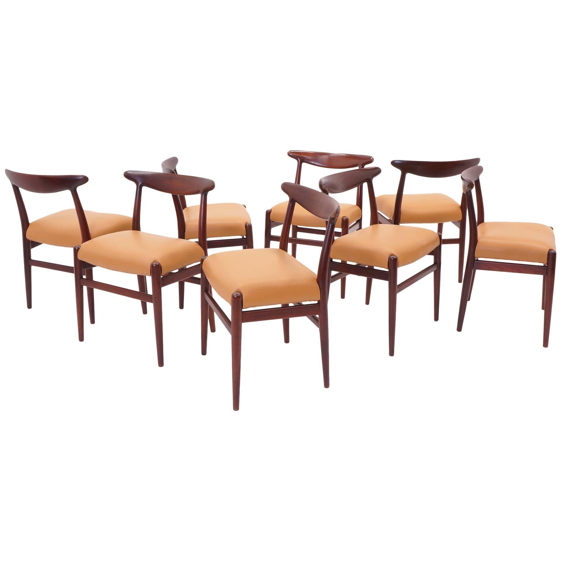 Set of Eight Teak and Leather Hans Wegner Dining Chairs