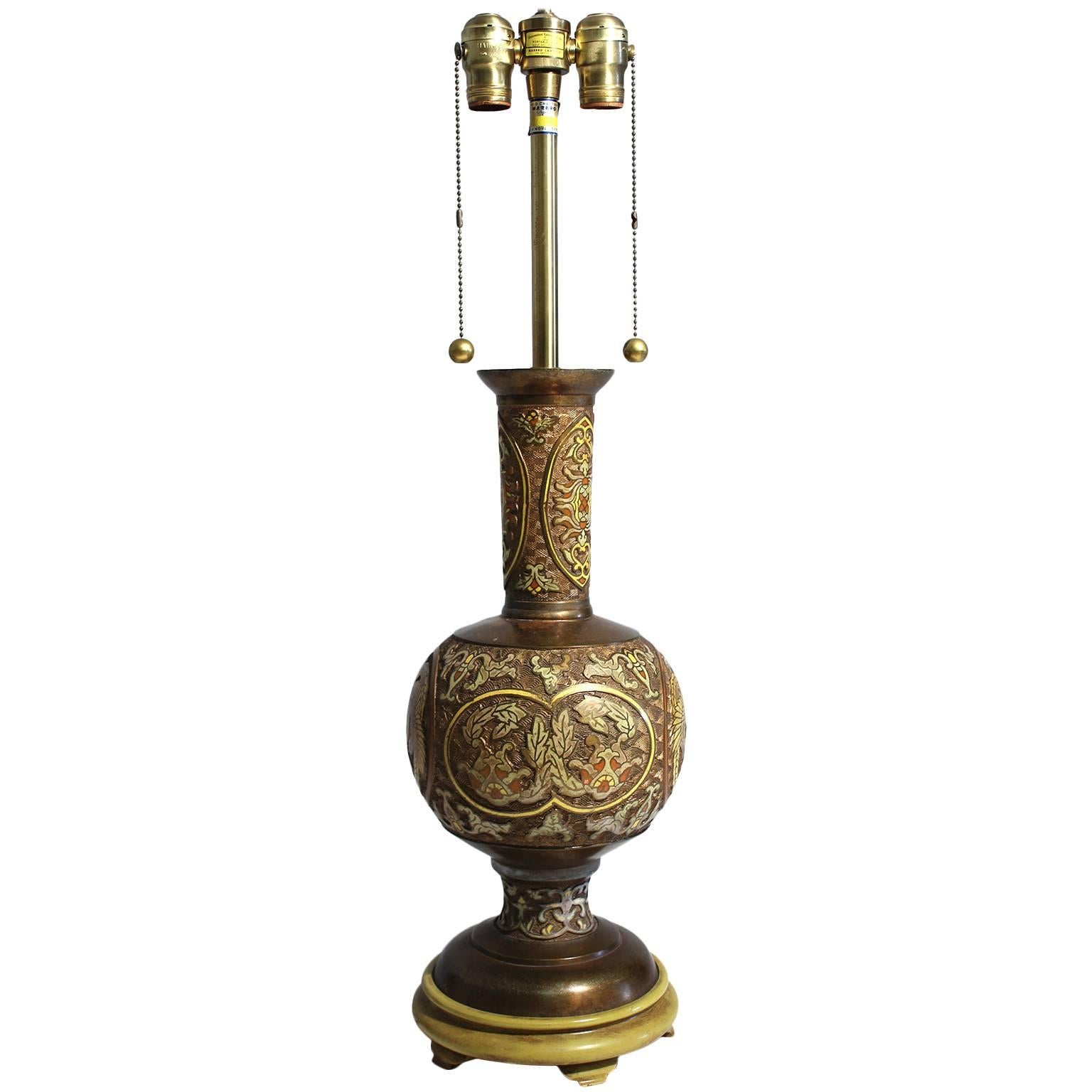 Lampe cloisonnée chinoise en bronze par Marbro en vente