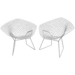 Pair of Harry Bertoia Diamond White Chairs