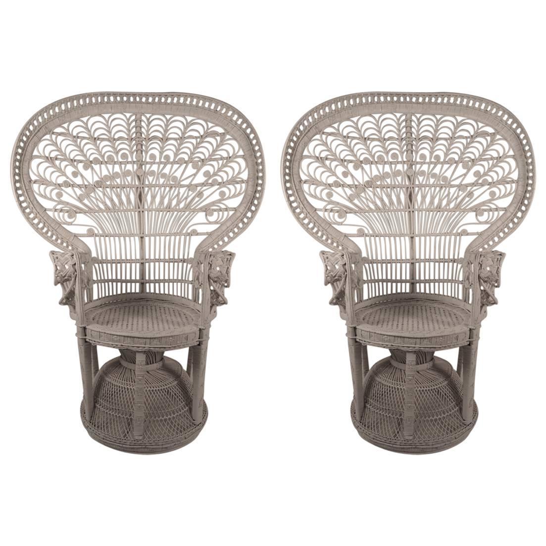 Pair of Rattan Wicker Fan Back " Emmanuelle" Peacock Chairs For Sale at 1stdibs