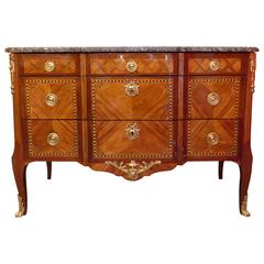 French Transition Period Rosewood Veneer Marble-Top Commode, circa 1760