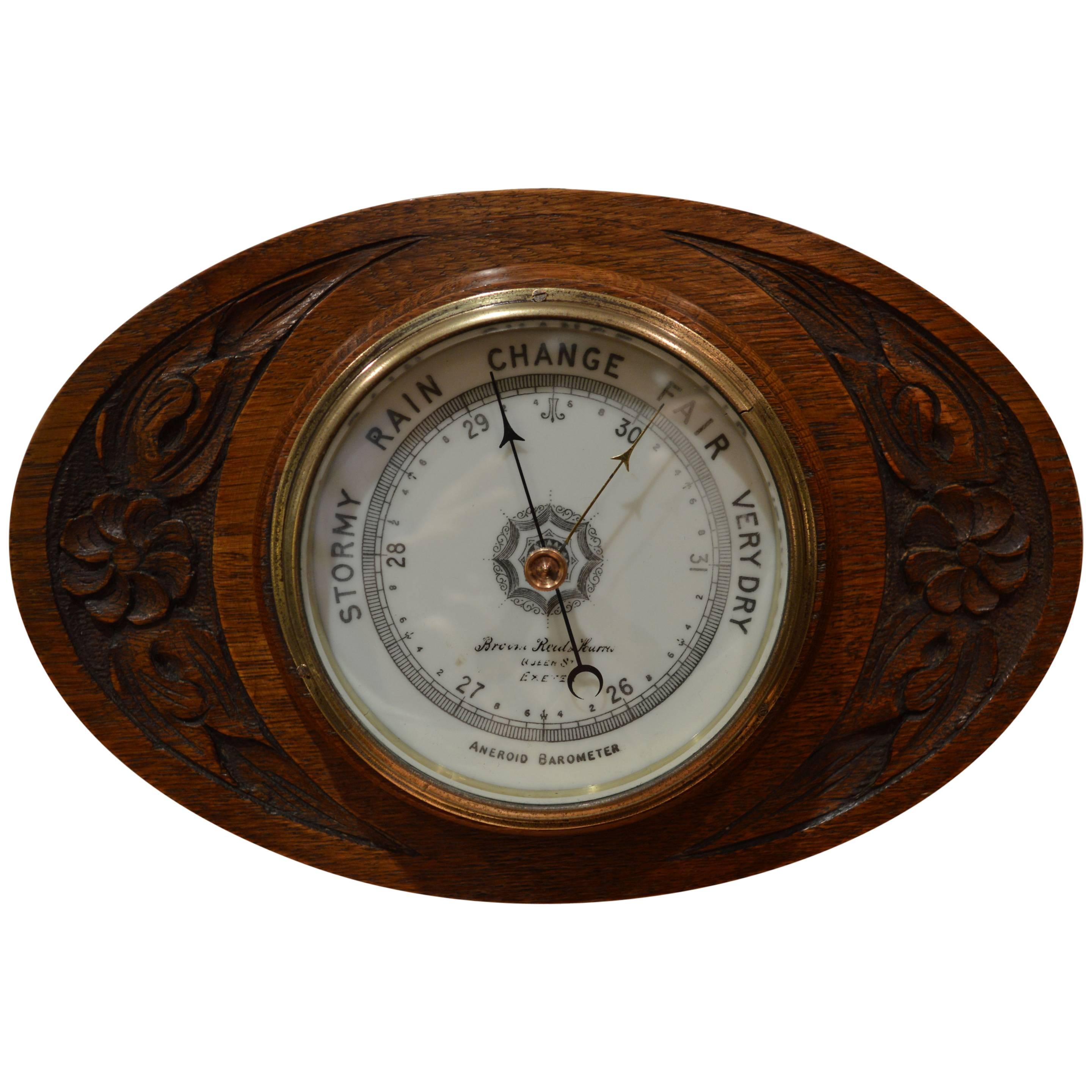 Edwardian Oval Oak Barometer