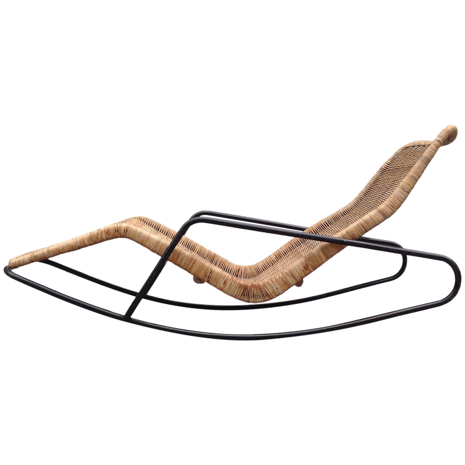Very Rare Rocking Chaise Longue in Cane by Dirk Van Sliedrecht