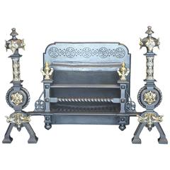 Antique 19th Century Mid-Victorian Cast Iron and Bronze Fire Basket