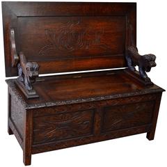 Carved Oak Monks Bench