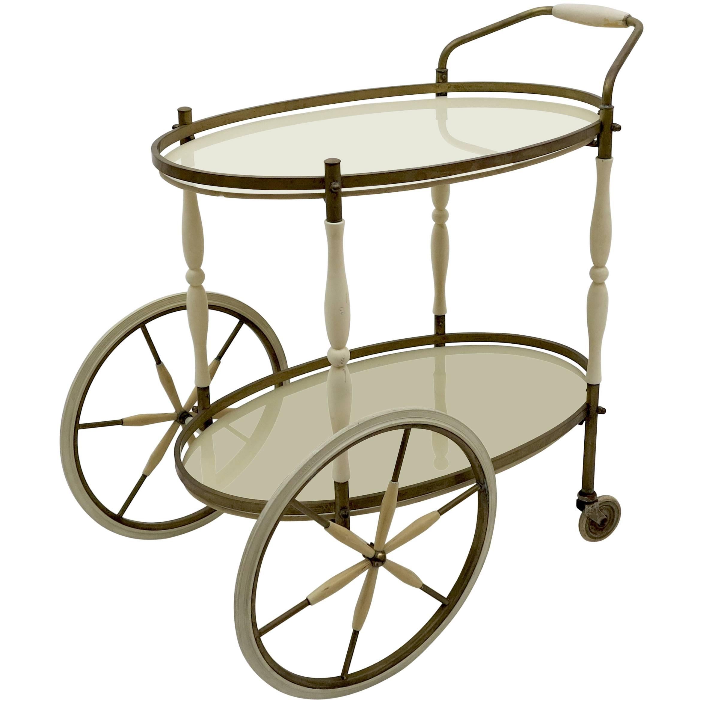 Bronze and Glass Oval Bar and Serving Cart / Trolley For Sale