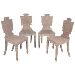 Antique Four English Limed Oak Hall Chairs