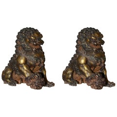 Fu Dogs Set of Two Chinese Sculptures in Melting