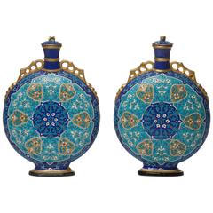 19th Century Charles Poyard, Pair of Chinese Inspired Flasks