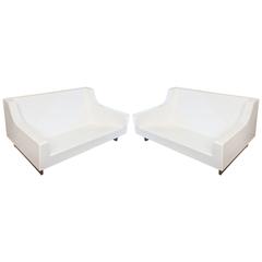 Retro Pair of Indoor/Outdoor Sculptural White Lacquered Fiberglass Sofas or Loveseats