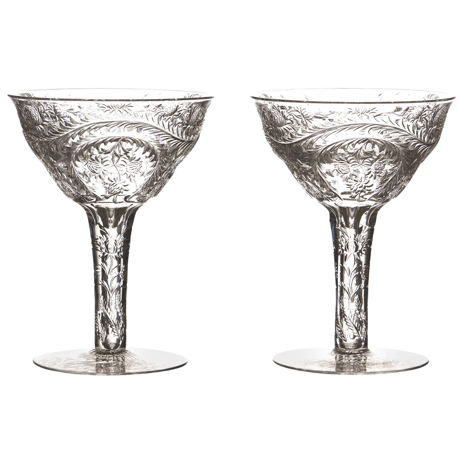 12 Magnificent Webb Rock Crystal Hollow Stem Champagne Goblets