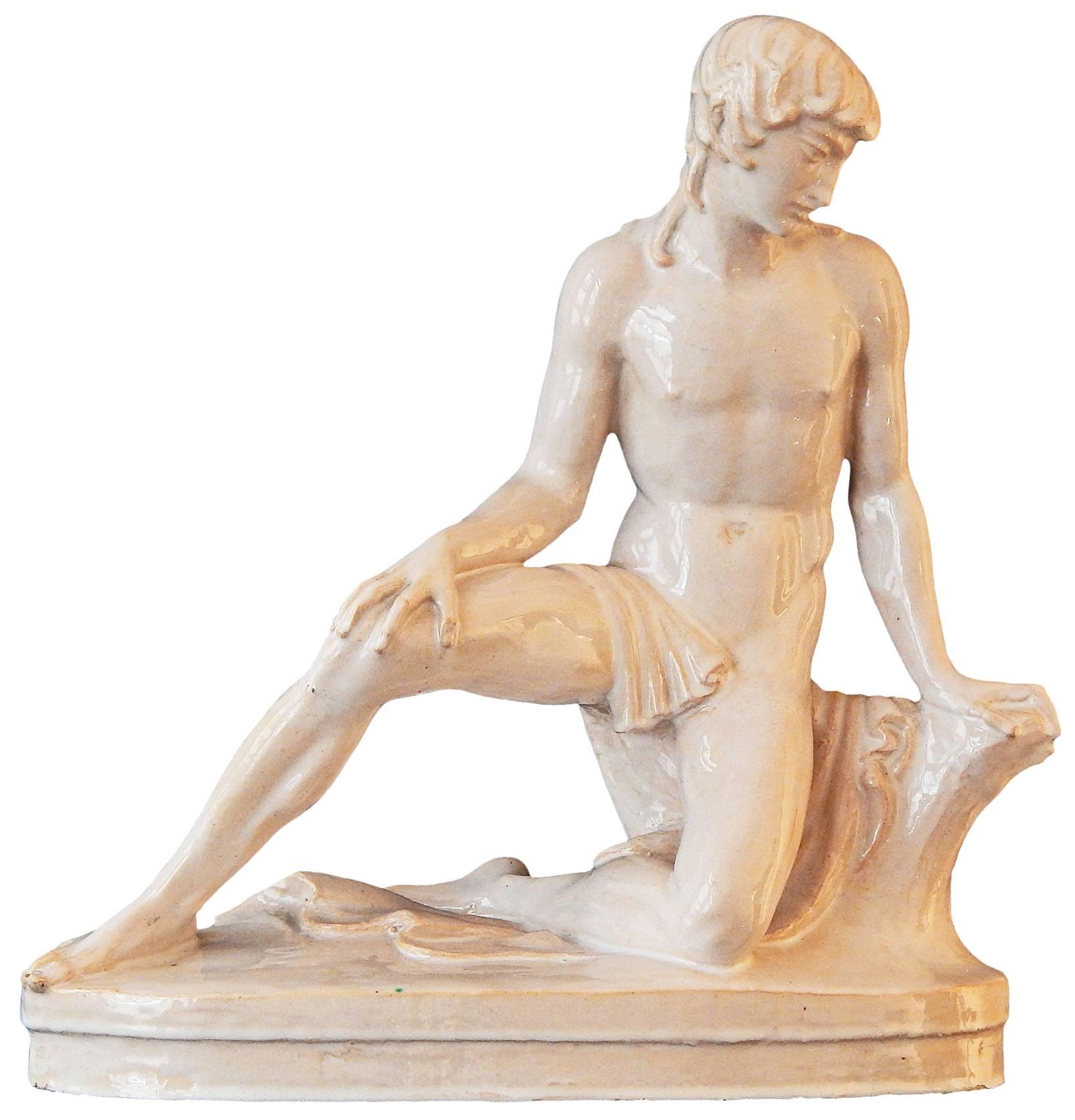 "Kneeling Youth, " Unique Classically-Inspired Art Deco Sculpture by Netzer