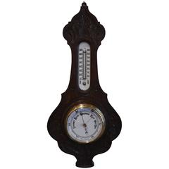 Antique Small Edwardian Oak Aneroid Barometer