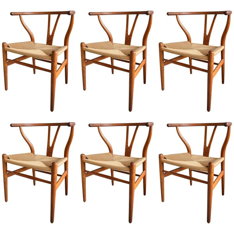 Set of Six Hans Wegner CH24 Wishbone Dining Chairs at 1stDibs