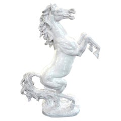 Used Large Italian White Glazed Terracotta Horse Sculpture