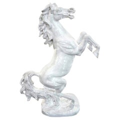 Large Italian White Glazed Terracotta Horse Sculpture