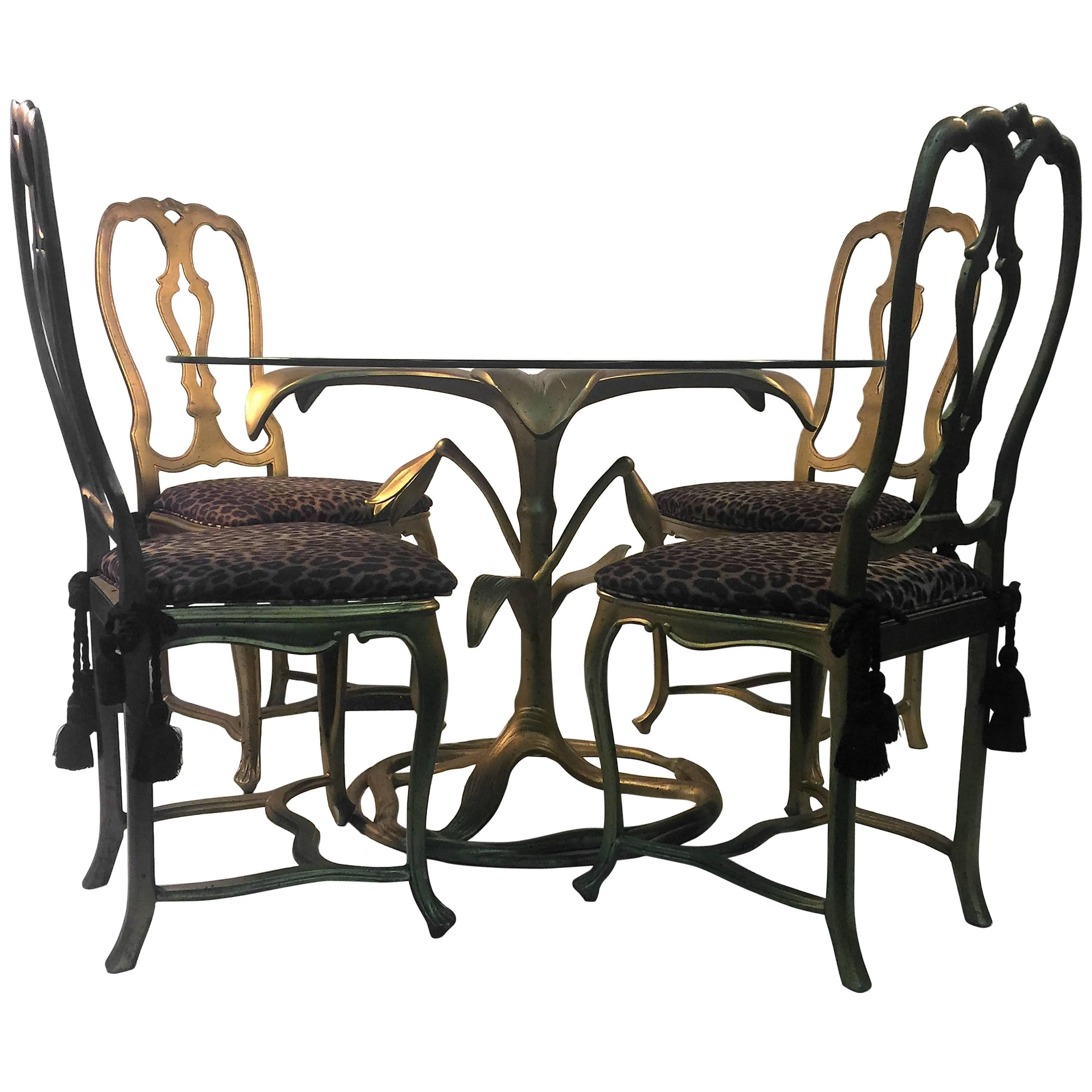 Great Arthur Court Gilded Tiger Lily Dining Table with Four Chairs For Sale