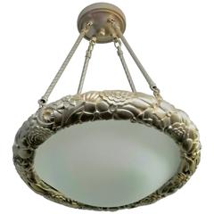 French Art Deco Flower Sphere Pendant Chandelier 6
