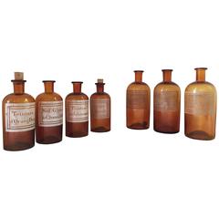 Collection of Seven French Vintage Apothecary Bottles