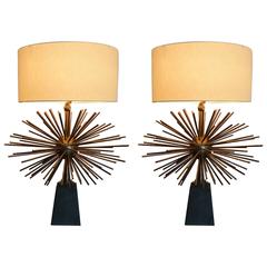 Mexican Modernist Bronze Starburst Table Lamps Attributed to Arturo Pani