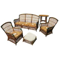 Antique Five-Piece Stick Wicker/Rattan Set