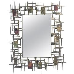 Amazing Brutalist Nail and Metal Mirror in the Manner of Silas Seandel