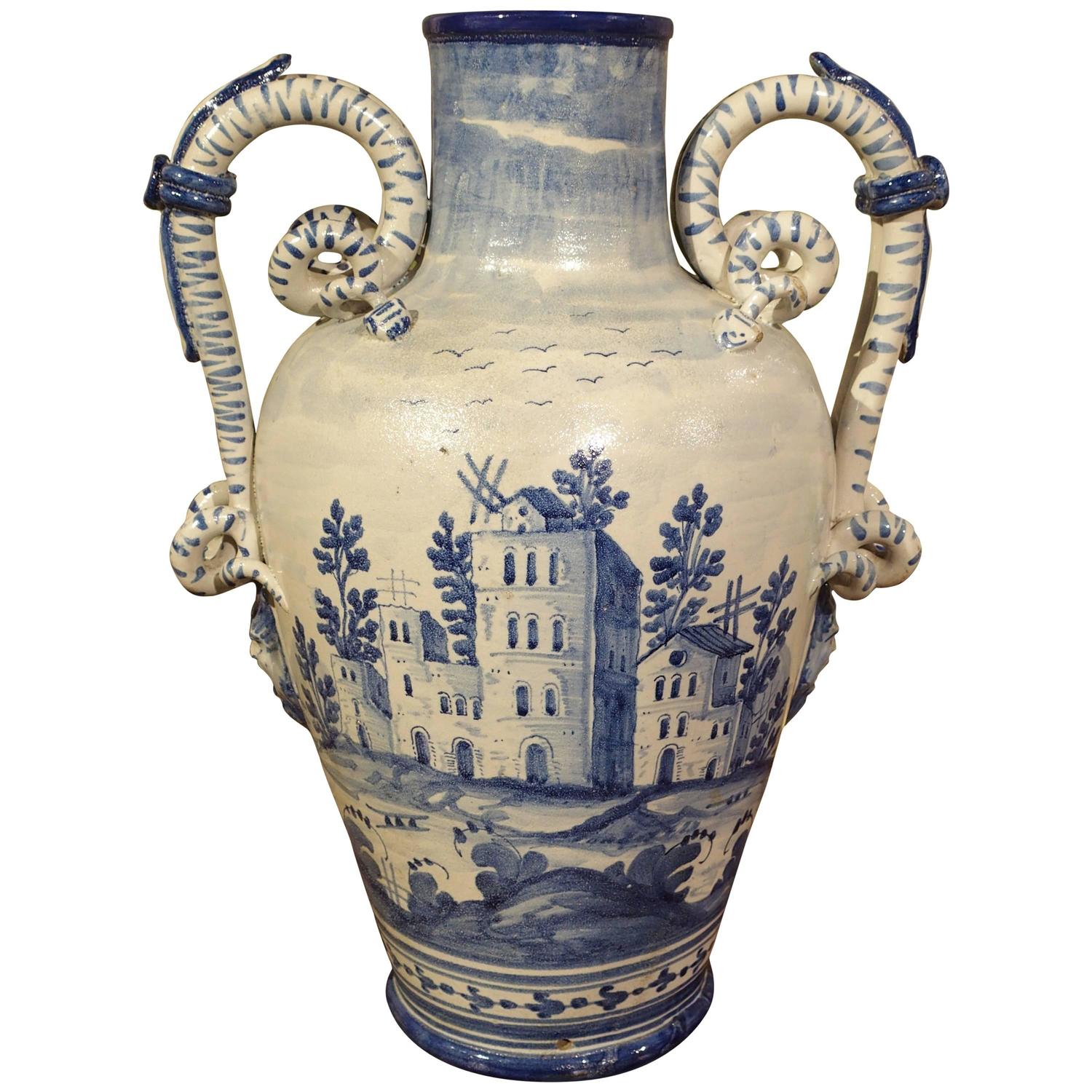 Antique Blue and White Vase from Savona, Italy at 1stdibs